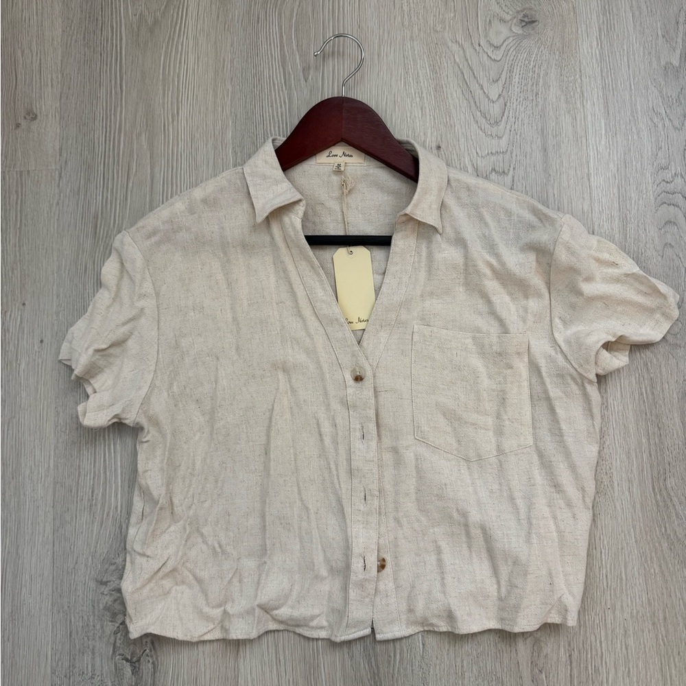 Love Notes Beige Cropped Button-Down Shirt